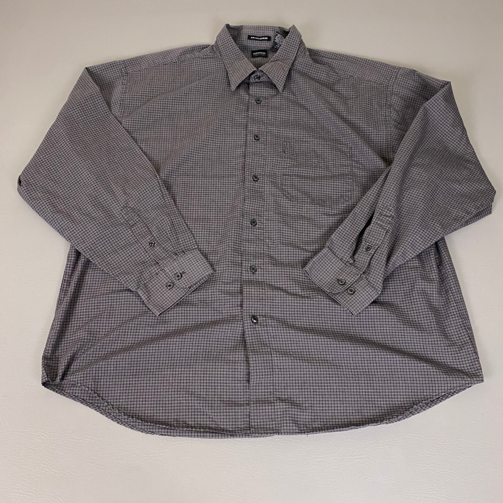 Arrow USA 1851 Button Down Shirt Men's XXL Gray Grid Wrinkle Free Long Sleeve